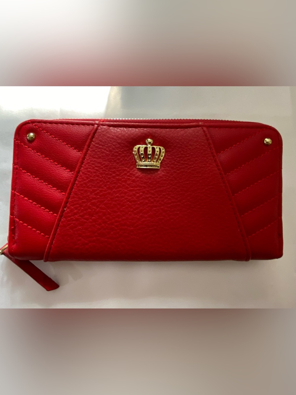Juicy Couture Red Pebbled Zip-Around Wallet with Gold Crown & Hardware